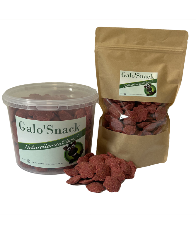 Sachet et seau de bonbons naturels pour chevaux Galo'Snack Gamme Snack Fleur