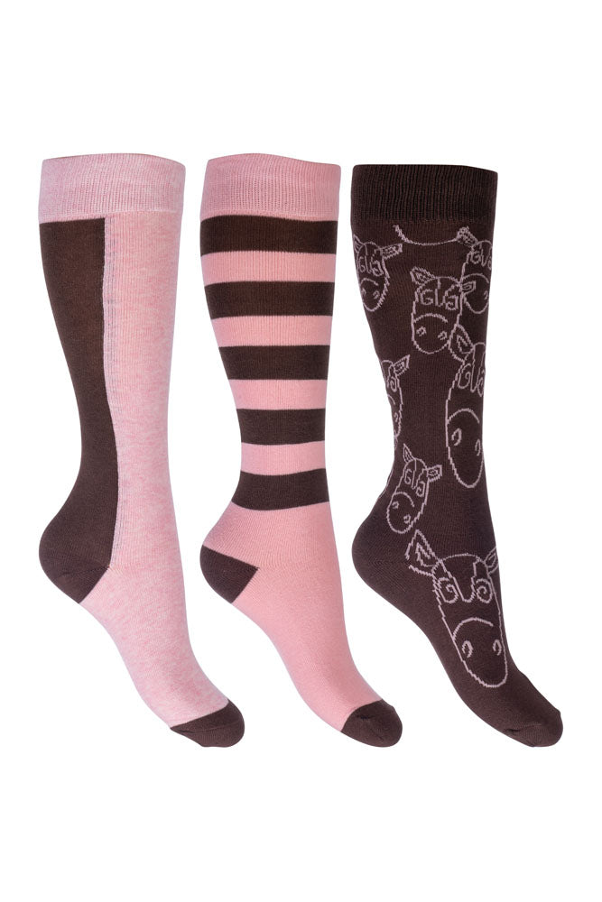 Chaussettes d'équitation pour enfants HKM Houston rose et marron