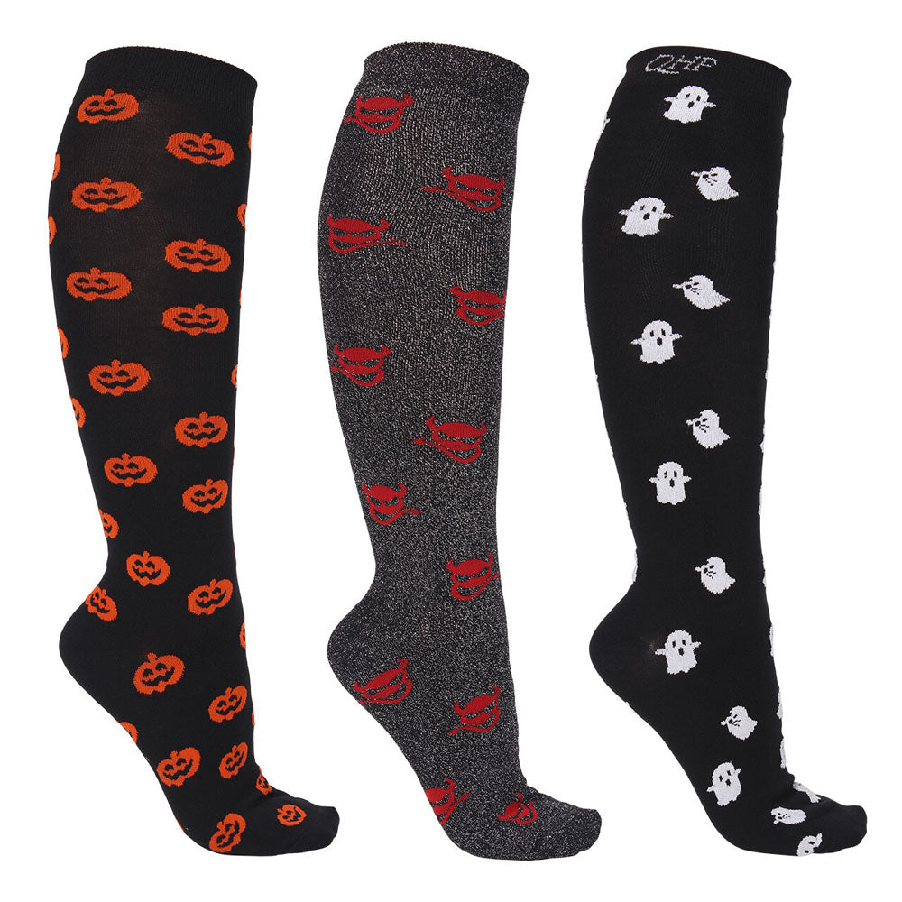 Chaussettes d'équitation pour petits cavaliers QHP Halloween citrouille, diables et fantômes