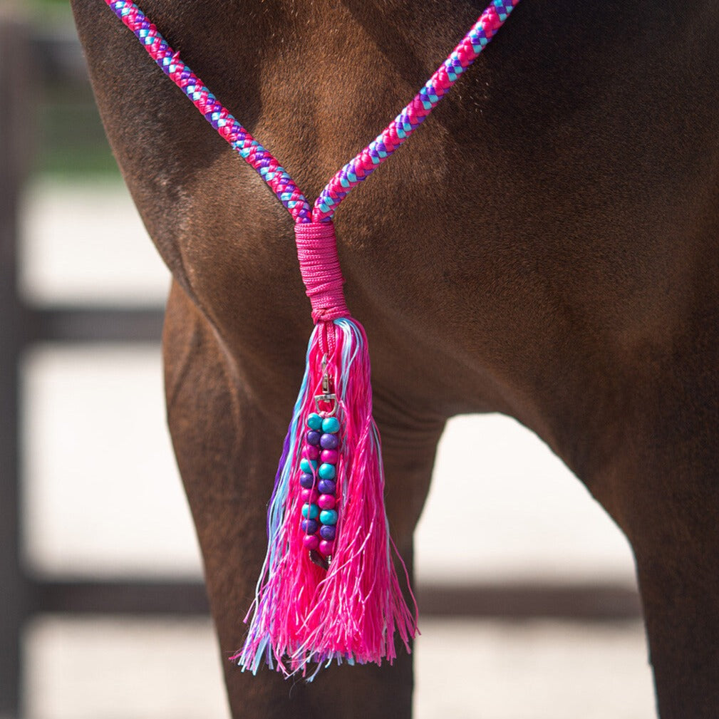 Licol corde et cordelette pour shetlands, poneys et chevaux QHP Combi Liberty fuchsia