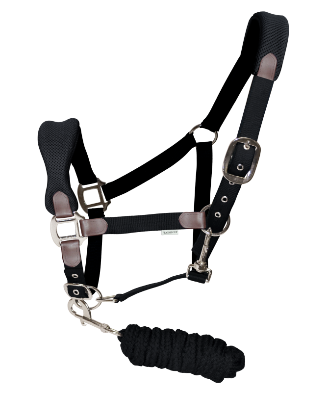 Licol avec longe pour poneys et chevaux Flags and Cup Socorro noir