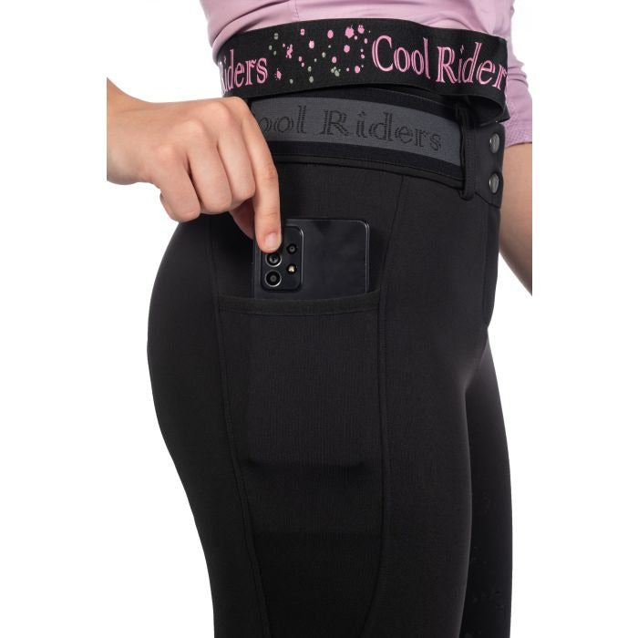 Pantalon d'équitation pour cavalières de 7 à 15 ans HKM Hailey full grip noir