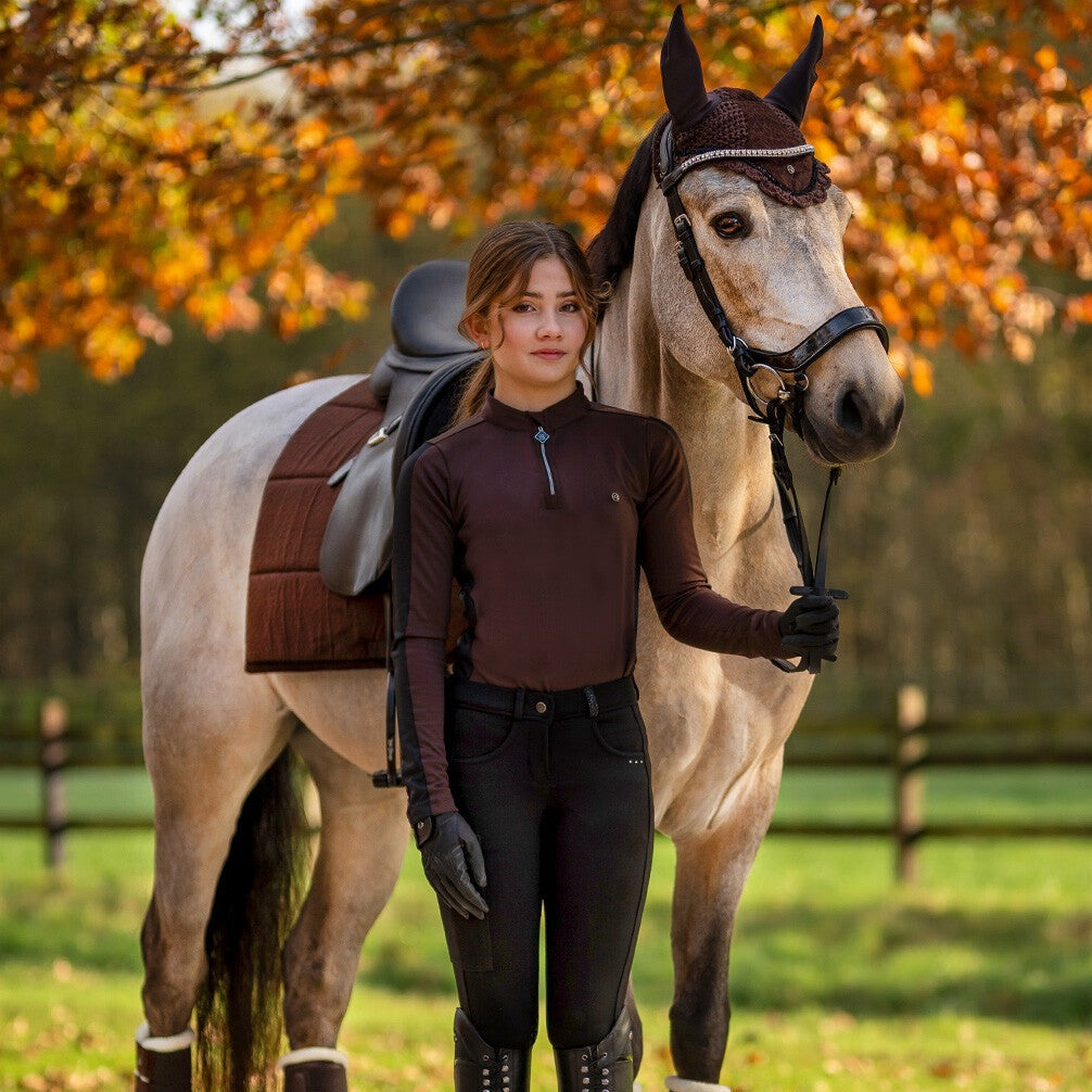 Pantalon d'équitation pour cavalières de 7 à 16 ans QHP Kae noir