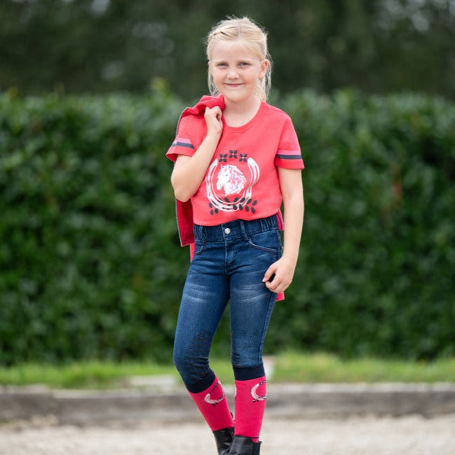 Tee-shirt à manches courtes pour petits cavaliers de 2 à 11 ans HKM Aymee fuchsia