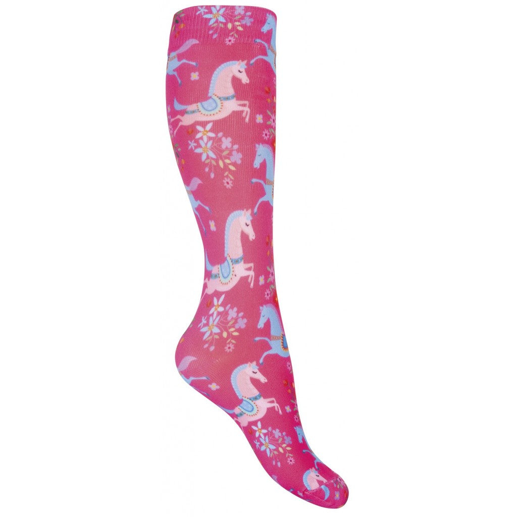 Chaussettes hautes d'équitation pour fille HKM Pony Dream du 26 au 34 rose