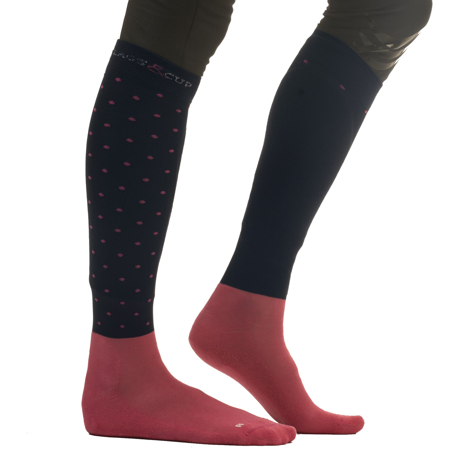 Chaussettes hautes d'équitation pour filles du 33 au 41 Flags and cup Plata marine et rose