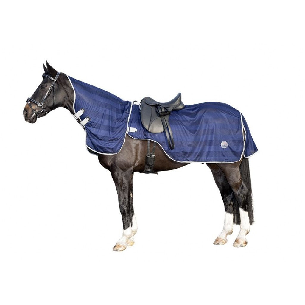 Couvre-reins anti-mouches pour shetlands, poneys et chevaux HKM Classic avec cou amovible marine