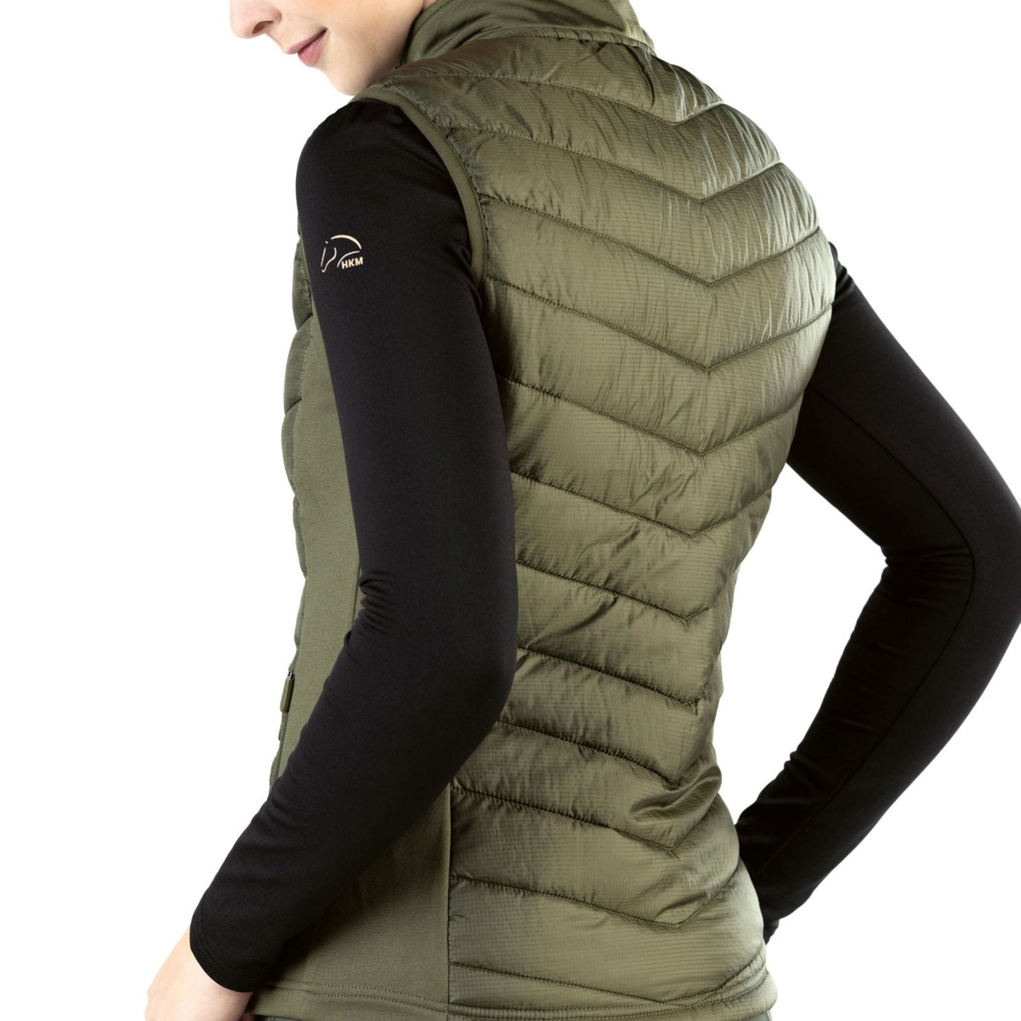 Doudoune sans manches pour enfants de 8 à 16 ans HKM Basel kaki de dos