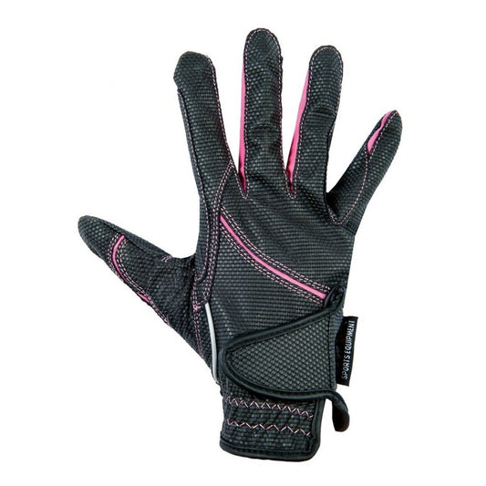 Gants d'équitation pour enfant HKM Fashion noir et fuchsia
