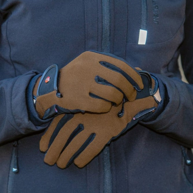 Gants d'équitation en taille enfant HKM Pro marron portés