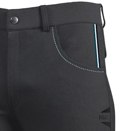 Détail du pantalon d'équitation pour petits cavaliers Flags&Cup Gimo anthracite