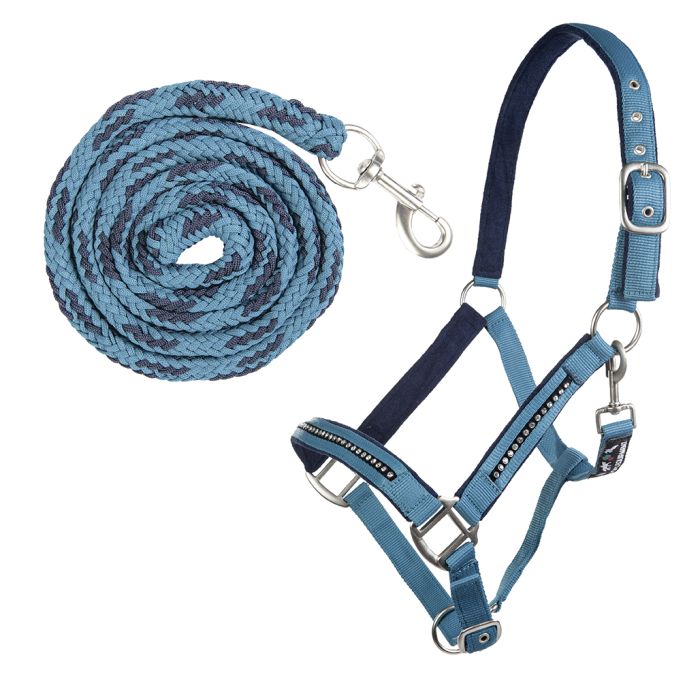 Bandeau 3 rangées en cuir bleu cristal pour cheval avec Bandeau 3 rangées en cuir bleu cristal pour cheval avec