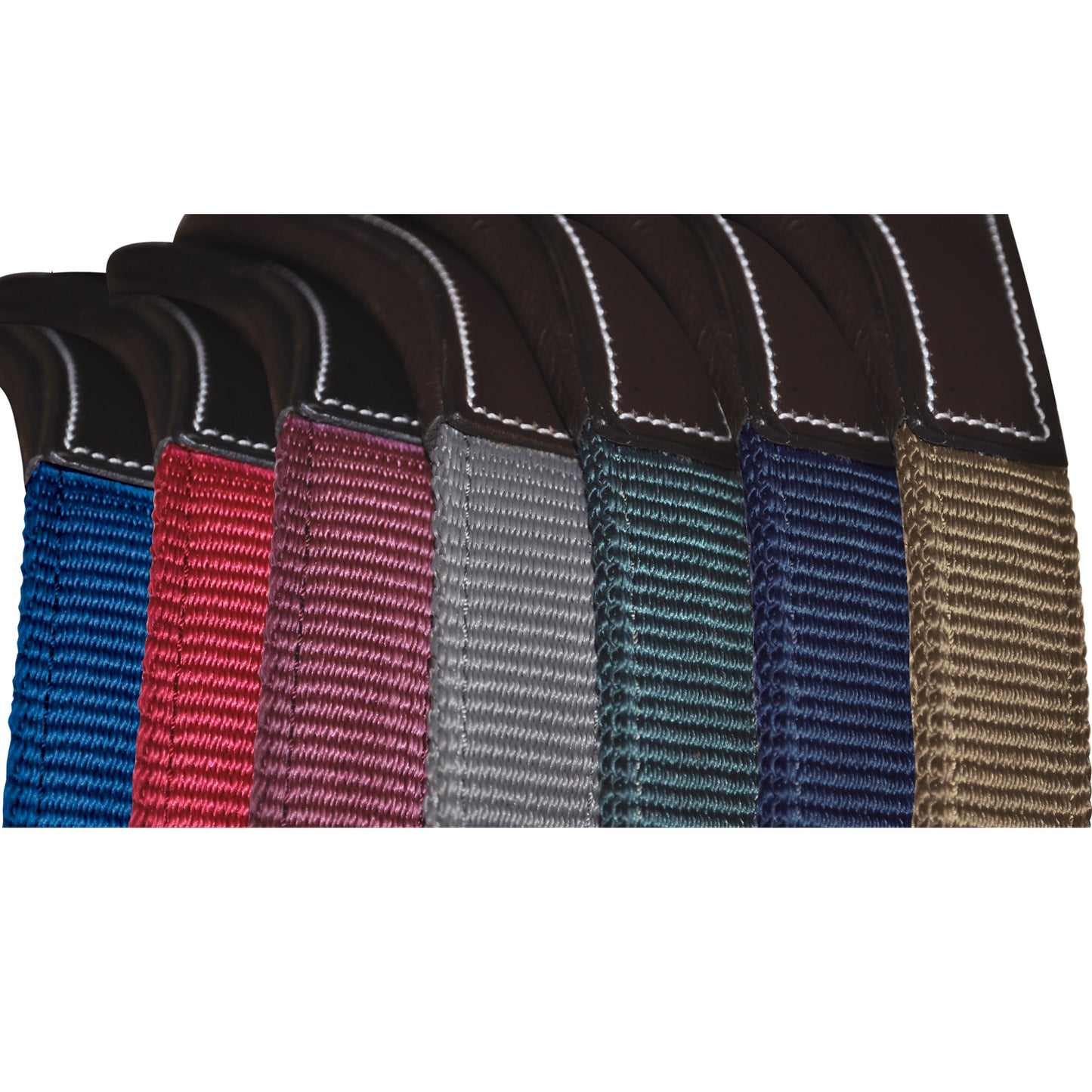 Les 7 coloris du licol en nylon doublé cuir pour poneys et chevaux Flags&Cup Nylon