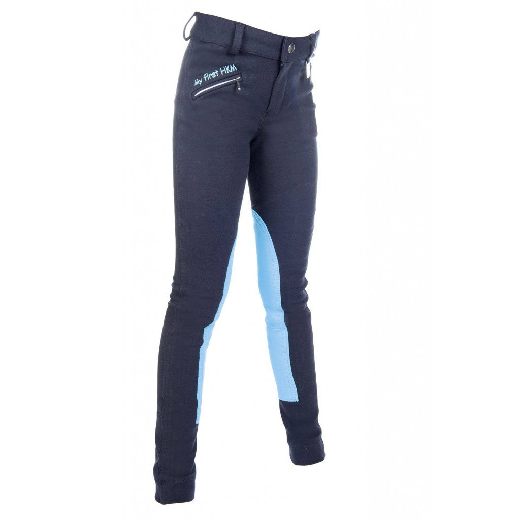 Pantalon d'équitation pour enfant HKM My First marine et bleu ciel de face