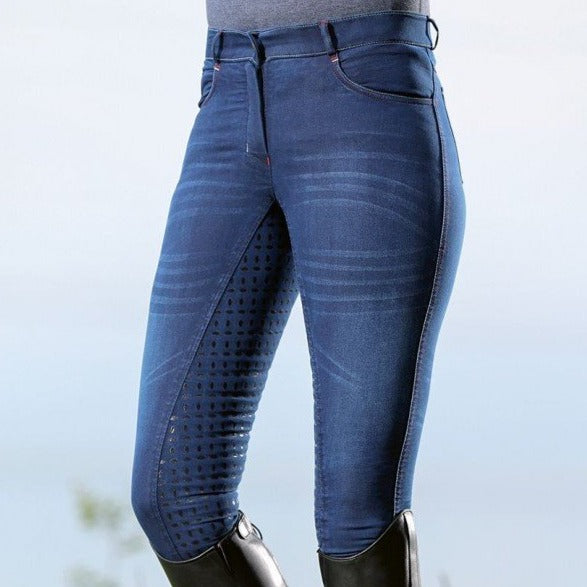 Avant du pantalon d'équitation pour enfant HKM Summer Denim Full Grip