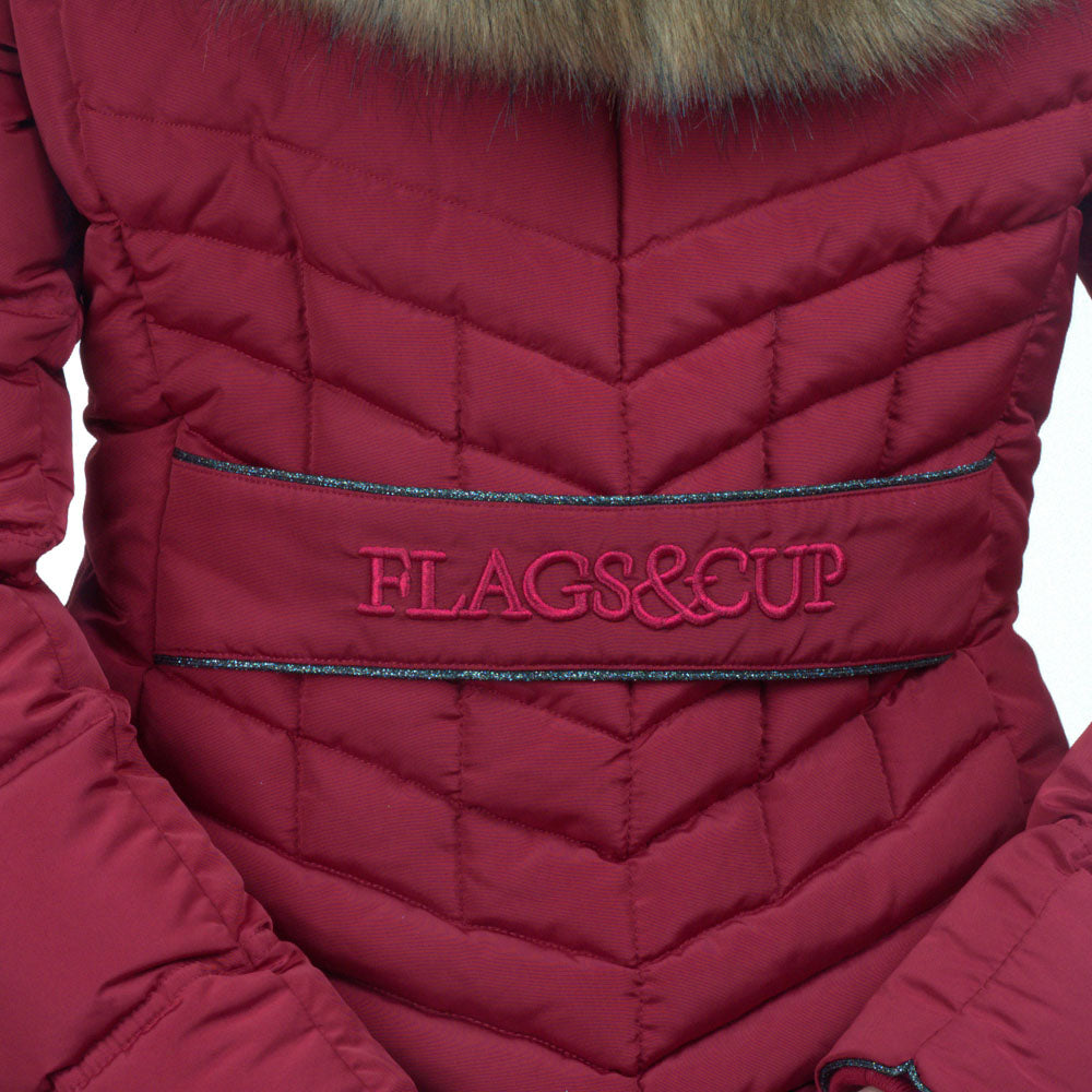 Parka avec capuche bordée de fourrure synthétique pour petites cavalières Flags&Cup Niskiki rouge détail dos