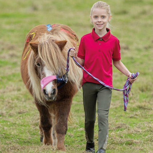 Polo à manches courtes pour enfant de 8 à 16 ans HKM Classico fuchsia