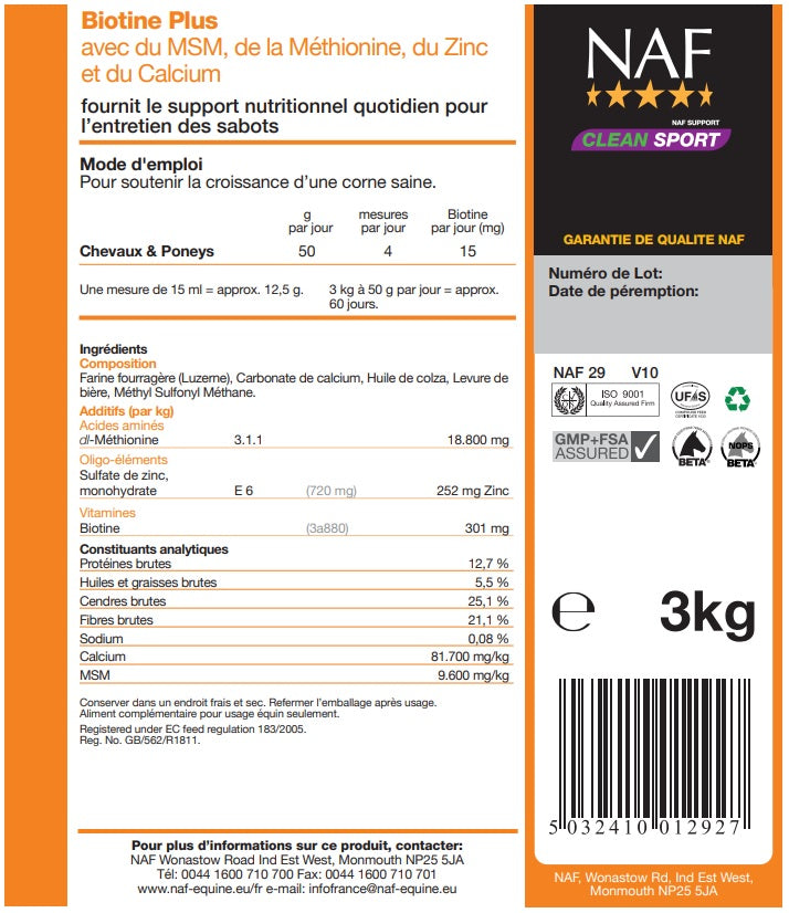 Etiquette du produit Naf Biotine Plus