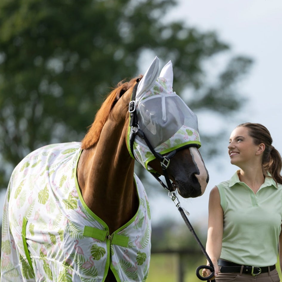 Masque anti-mouches pour poneys et chevaux HKM Flamingo