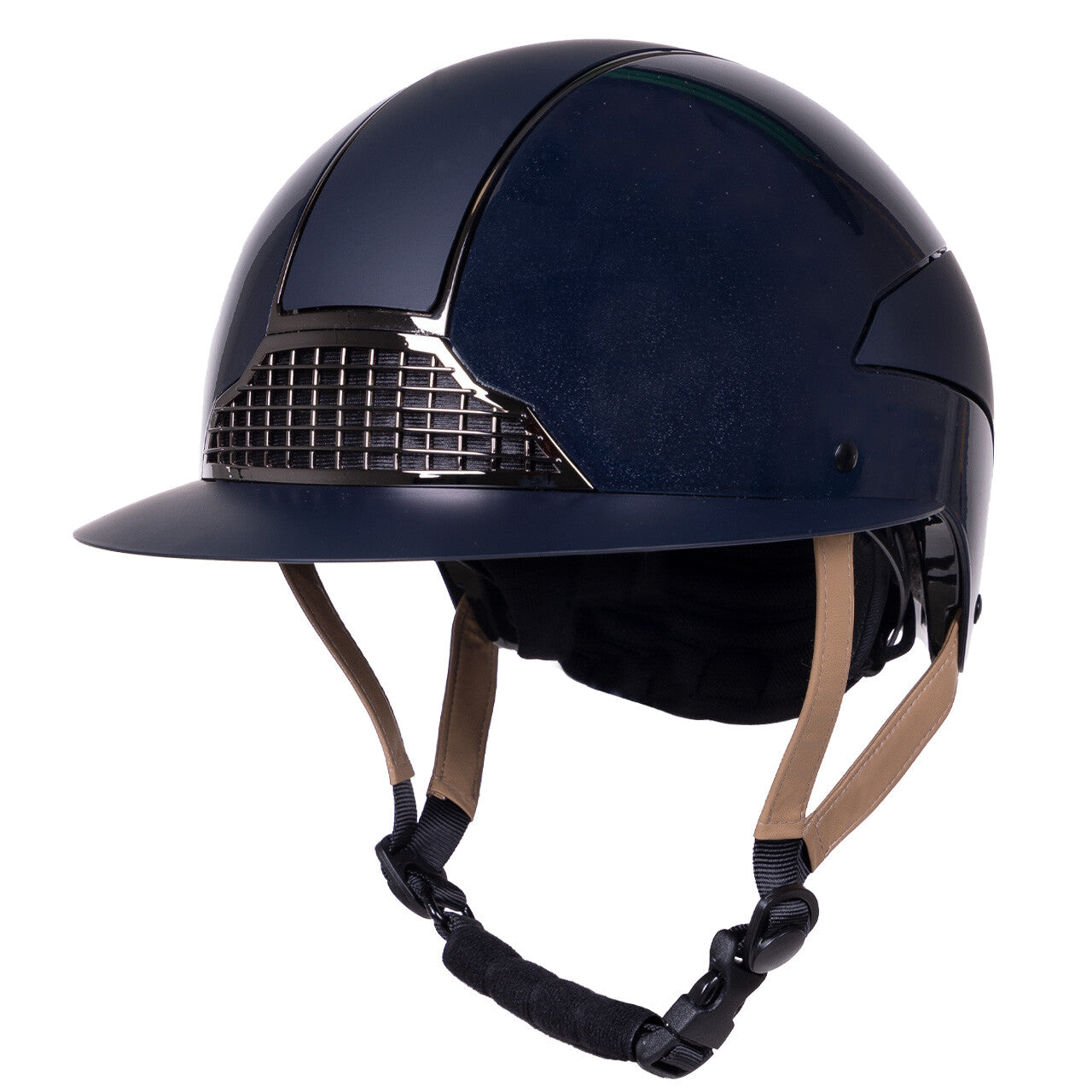 Casque d'équitation à visière large pour cavalières du 51 au 61 cms de tour de tête QHP Miami Polo marine