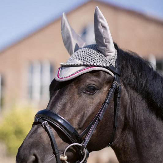 Bonnet anti-mouches poneys et chevaux HKM Berry gris