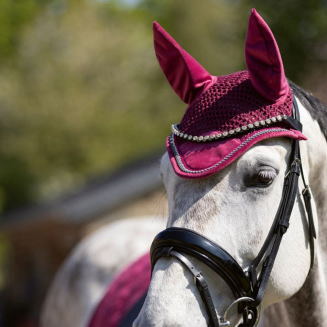 Bonnet anti-mouches pour poneys et chevaux HKM Berry rouge