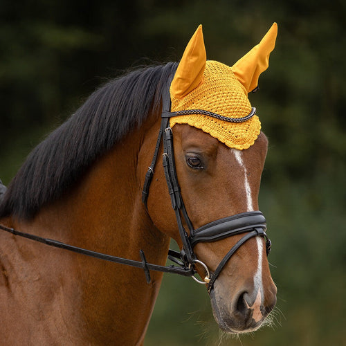 Bonnet anti-mouches pour poneys et chevaux QHP Florence ocre
