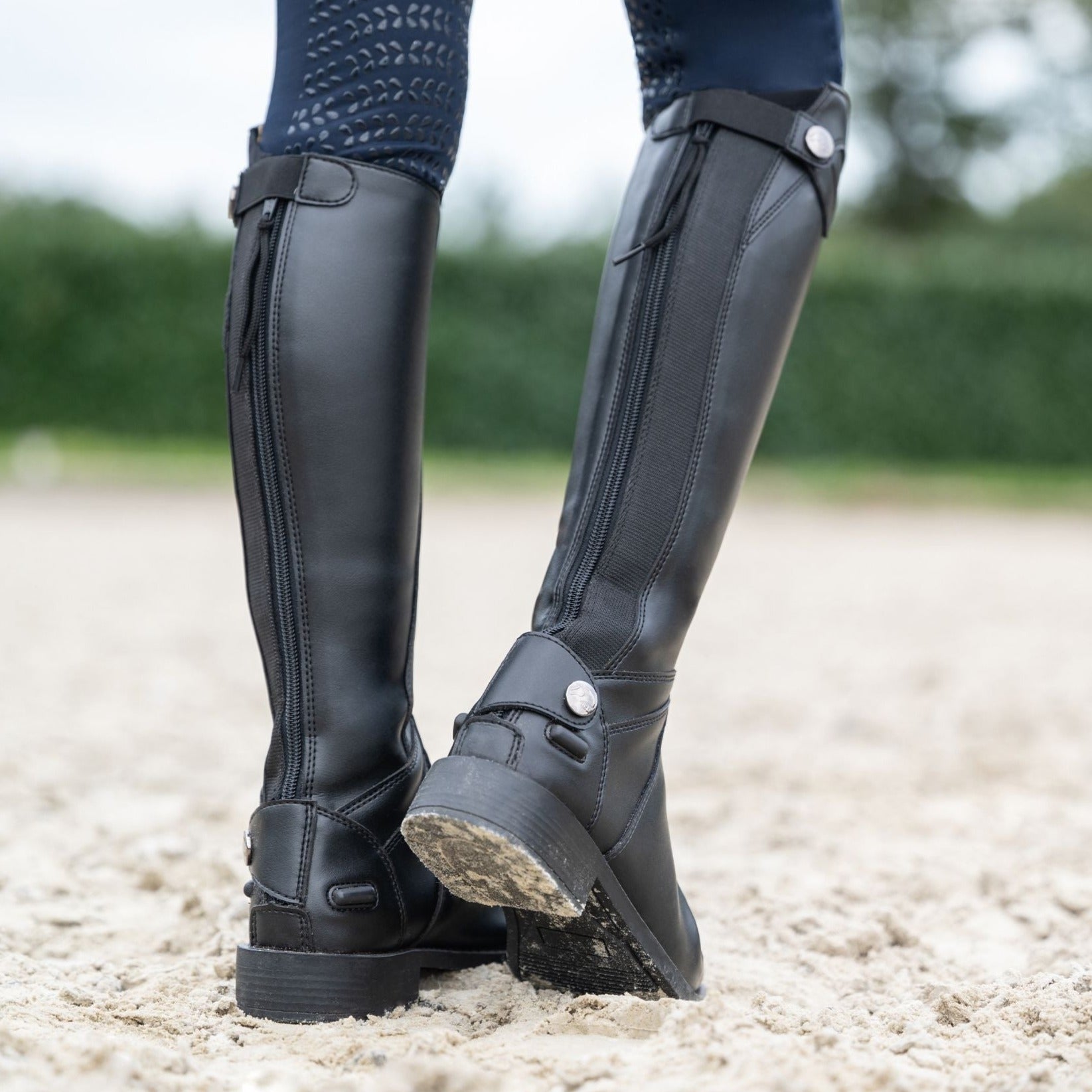 Bottes d equitation sans lacets cuir synthetique HKM Aberdeen En Selle Prunelle