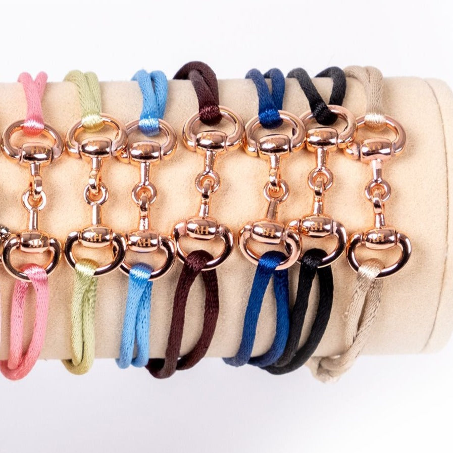 Bracelet en tissu satiné réglable avec mors rose HV Polo Kate