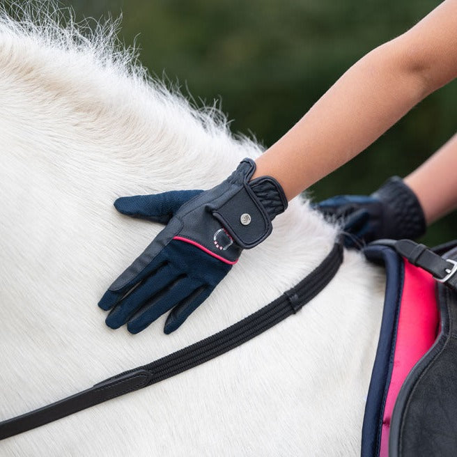 Gants d'équitation pour petites cavalières HKM Aymee marine