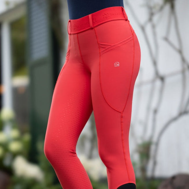 Legging d'équitation pour cavalières du 32 au 46 HKM Aruba full grip rouge 