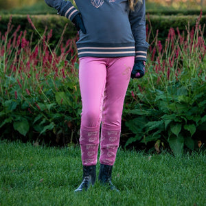 Legging d'équitation pour cavalières juniors de 3 à 12 ans QHP Didy full grip rose