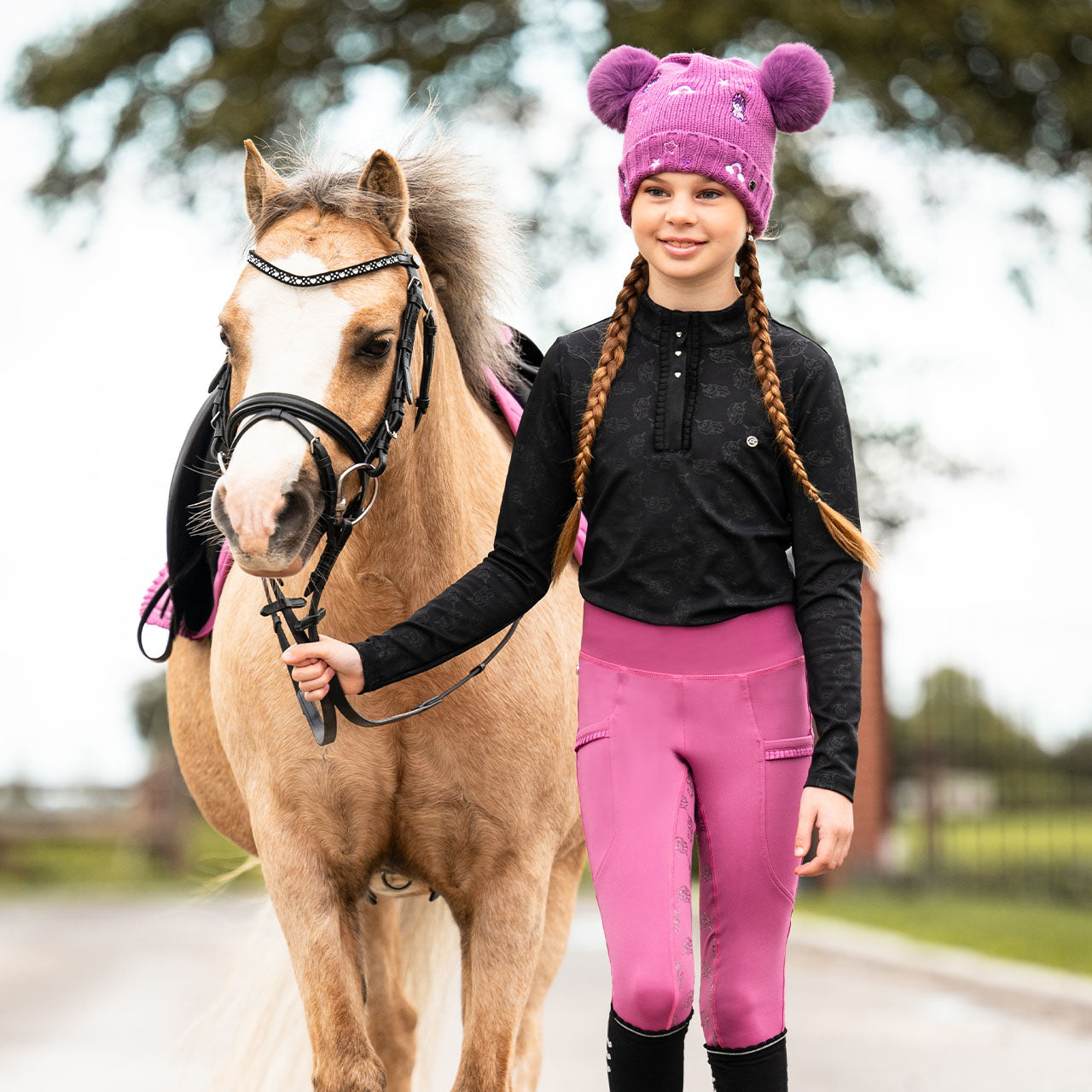 Legging d'équitation pour petites cavalières QHP Lissie rose