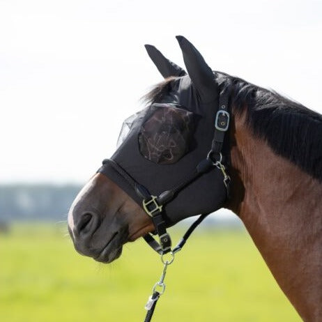 Masque anti-mouches pour poneys et chevaux HKM Elastic noir