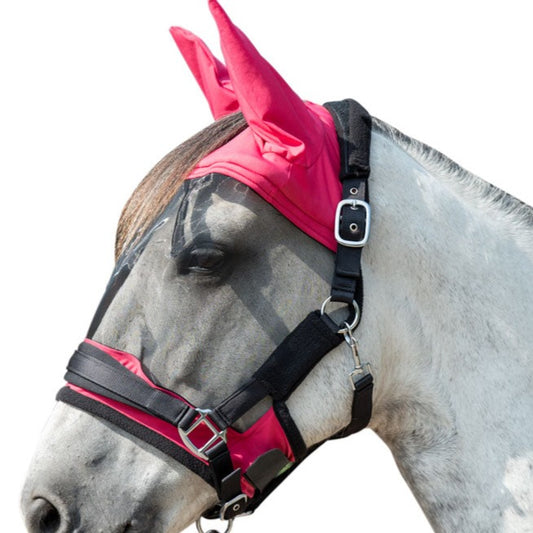 Masque anti-mouches pour poneys et chevaux HKM Premium fuchsia