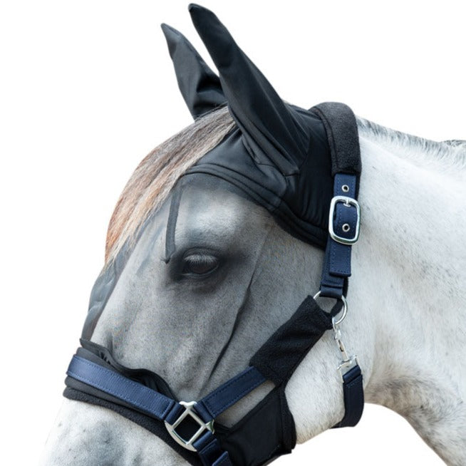 Masque anti-mouches pour poneys et chevaux HKM Premium noir