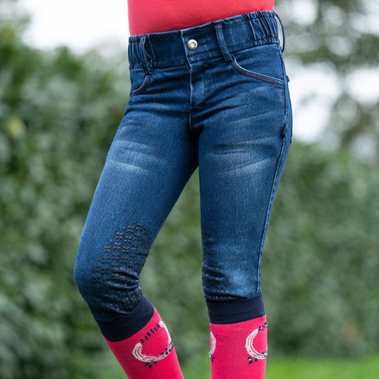 Pantalon d'équitation en jean pour cavalières de 2 à 11 ans HKM Aymee Denim
