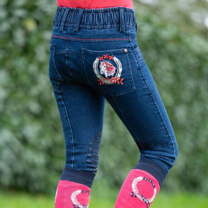 Pantalon d'équitation en jean pour cavalières de 2 à 11 ans HKM Aymee Denim