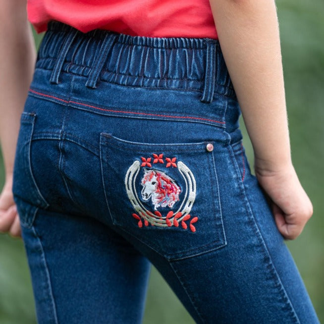 Pantalon d'équitation en jean pour cavalières de 2 à 11 ans HKM Aymee Denim