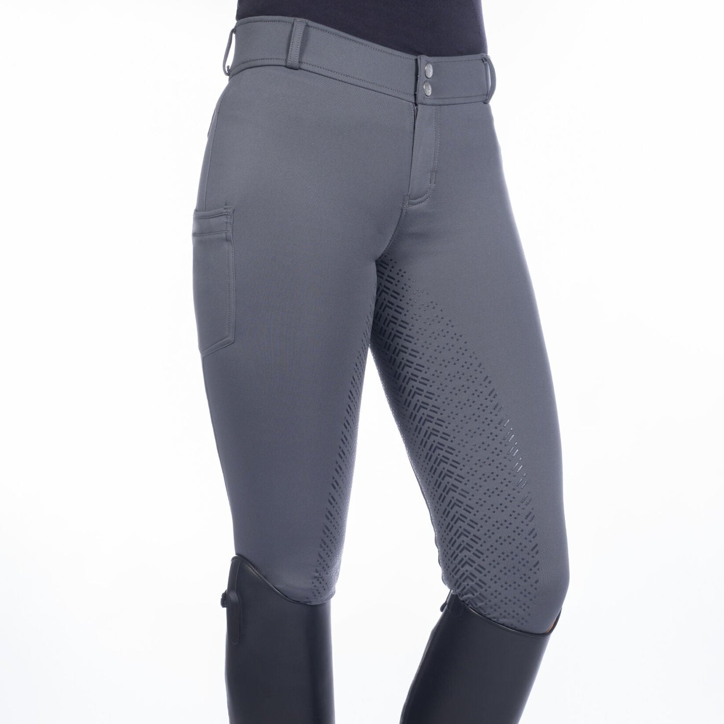 Pantalon d'équitation pour cavalières de 7 à 15 ans HKM Ruby full grip gris