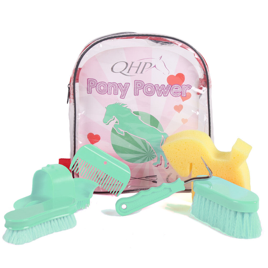 Set de pansage pour enfants QHP Pony Power menthe