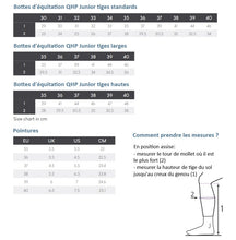 Charger l&#39;image dans la galerie, Guide des tailles pour les bottes d&#39;équitation juniors QHP
