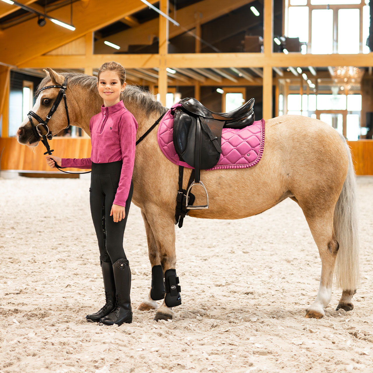 Tee-shirt technique à manches longues pour petites cavalières QHP Lissie rose