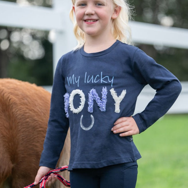 Tee-shirt à manches longues pour petites cavalières de 2 à 11 ans HKM Aymee marine