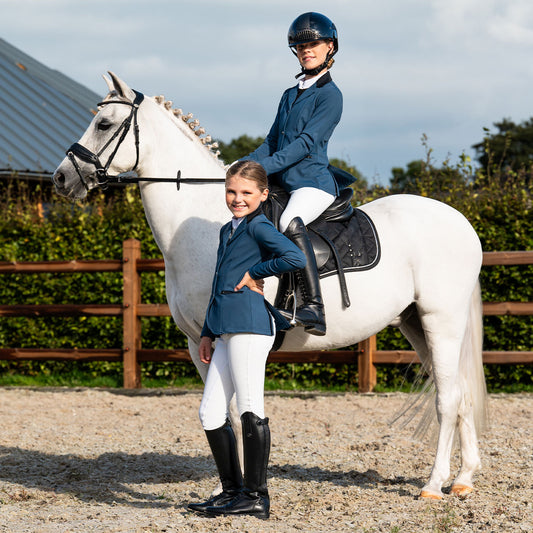 Veste de concours pour cavalières juniors de 8 à 16 ans QHP Juliet bleu pétrole
