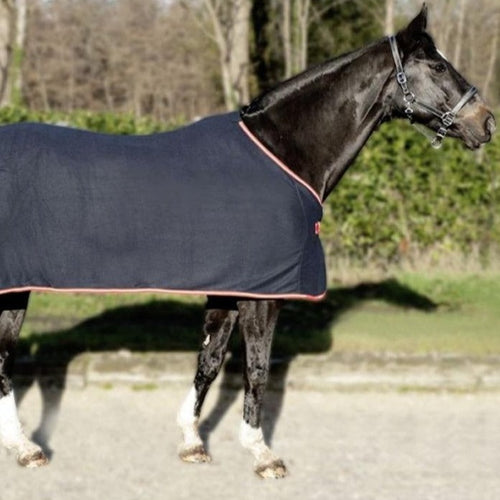 Chemise séchante pour shetlands, poneys et chevaux HKM Alaska marine et bordure rouge/blanc/rouge