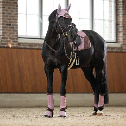 Ensemble bonnet anti-mouches et tapis de selle pour poneys et chevaux HKM Arctic Bay mauve