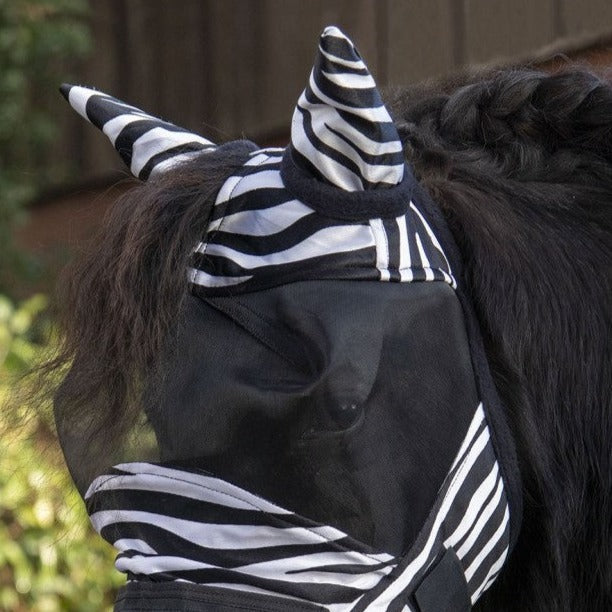 Masque anti-mouches pour mini-shetland et shetland HKM Zebra avec oreilles et protection de nez
