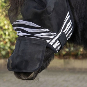 Masque anti-mouches pour mini-shetland et shetland HKM Zebra avec oreilles et protection de nez