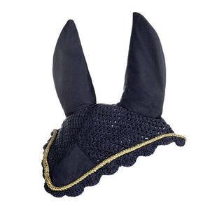 Bonnet anti-mouches pour poneys et chevaux HKM Classic marine/or